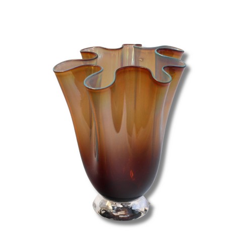 Click to view detail for DB-1068 Vase - Gold Brown Hankerchief  5x3x3 $42